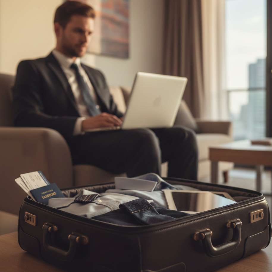Business man che lavora ad un laptop in un appartamento affittato a Bologna.