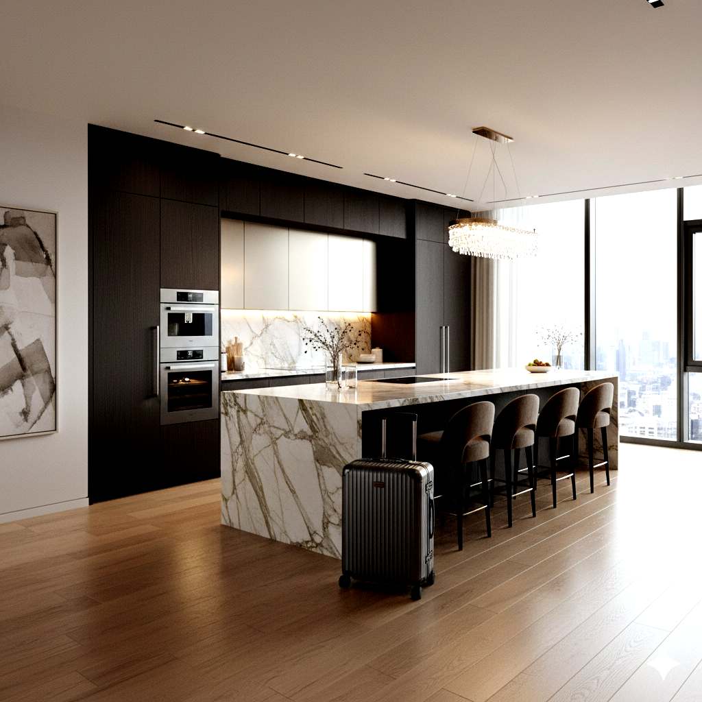 Una cucina di lusso in un appartamento in affitto.